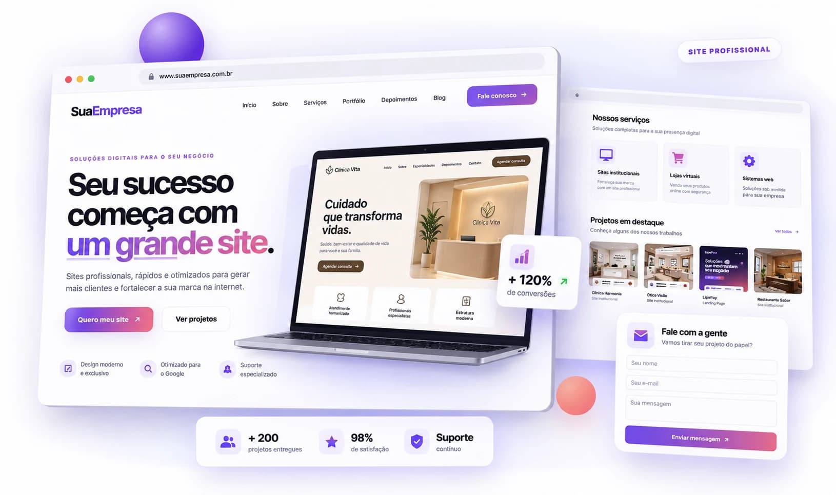 Composição de páginas de um site profissional responsivo criado pela LipePay.